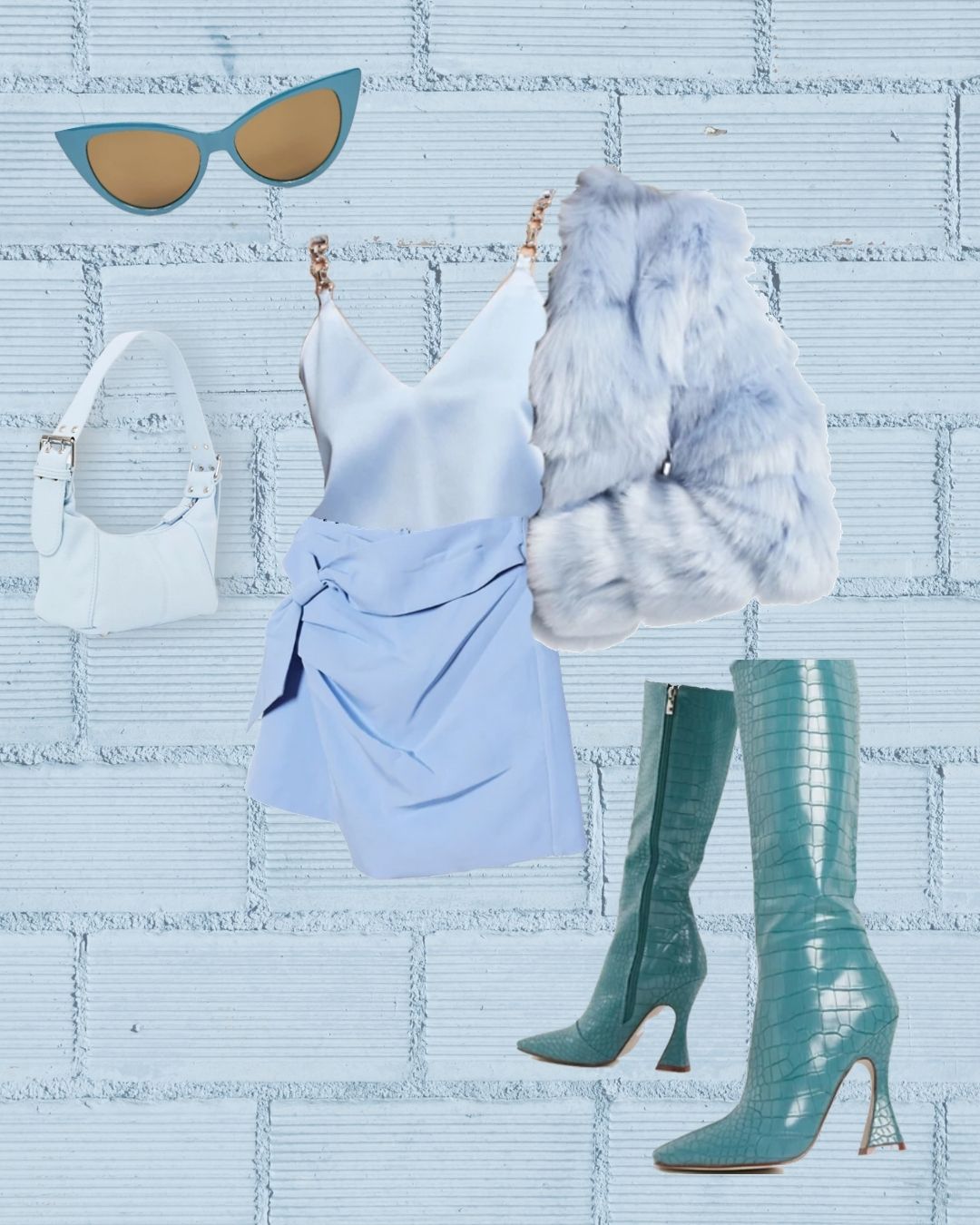 baby blue fur coat outfit for summer