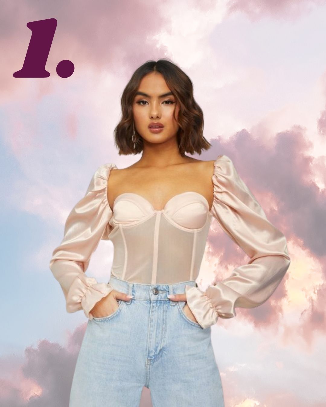 Pink corset with puffy sleeves